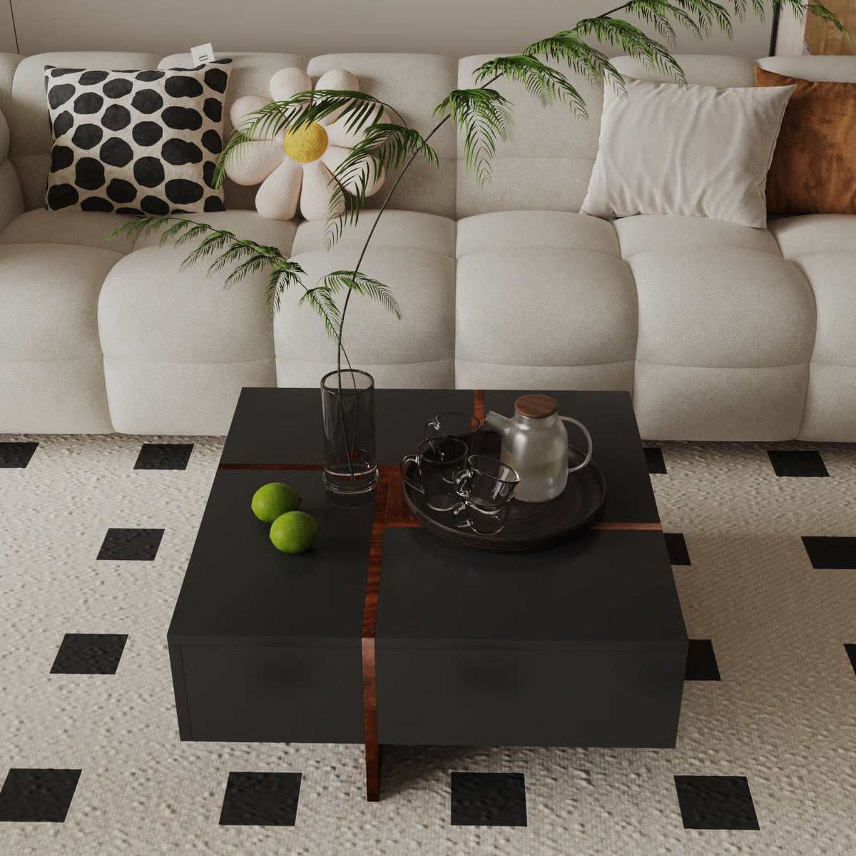 Futuristic Black Extendable Coffee Table with Storage Coffee Table