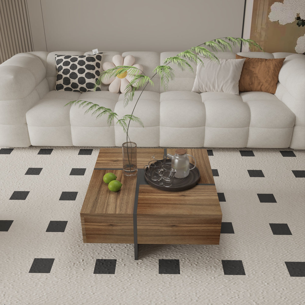 Futuristic Medium Walnut Extendable Coffee Table with Storage Coffee Table