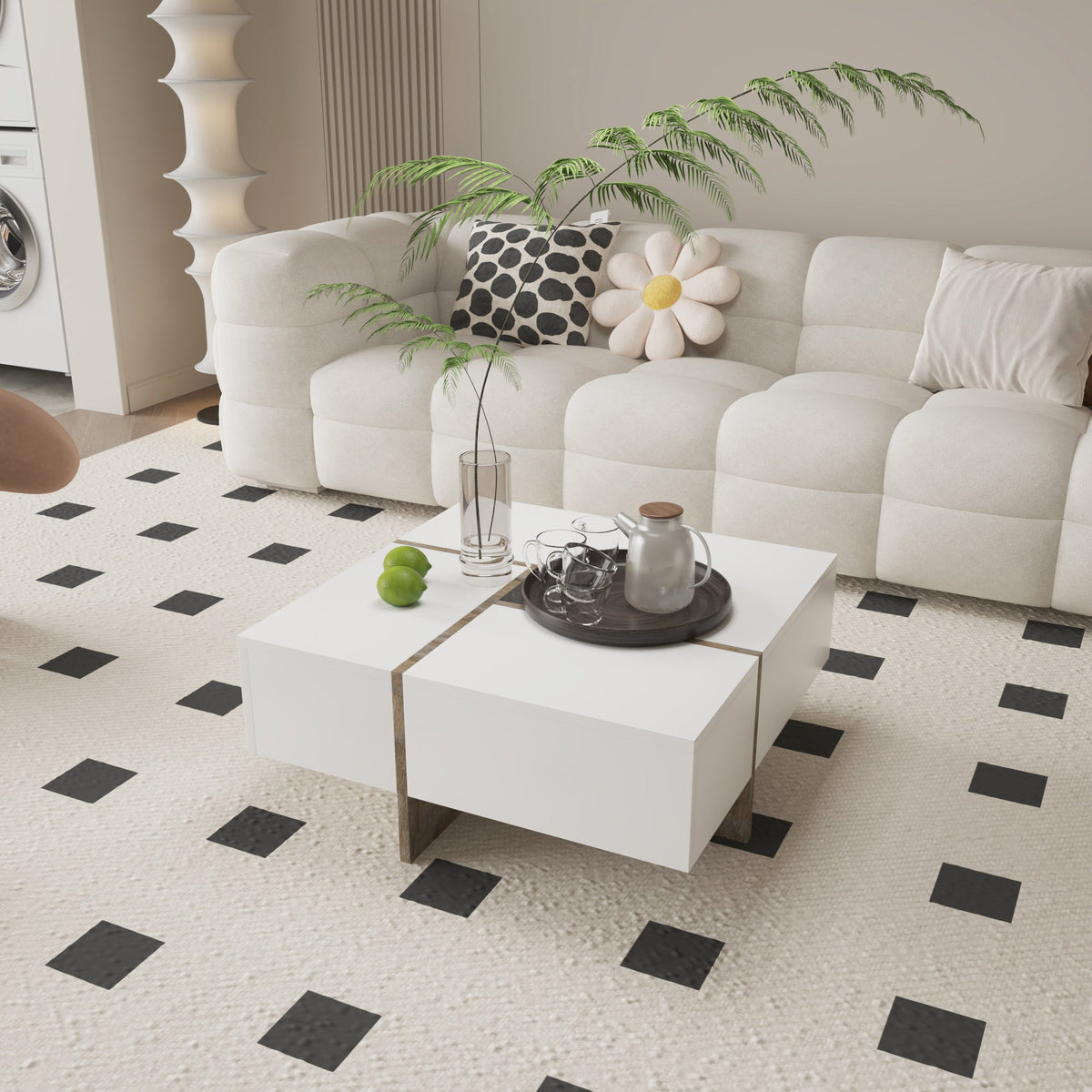 Futuristic White Extendable Coffee Table with Storage Coffee Table