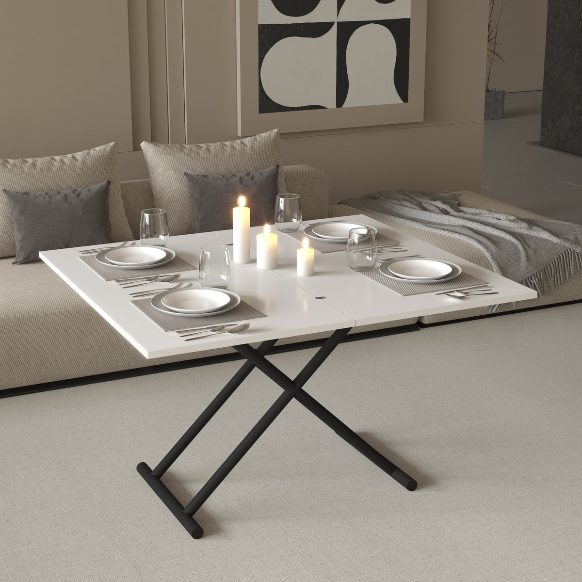 Zen Extendable Convertible Coffee to Dining Table - White