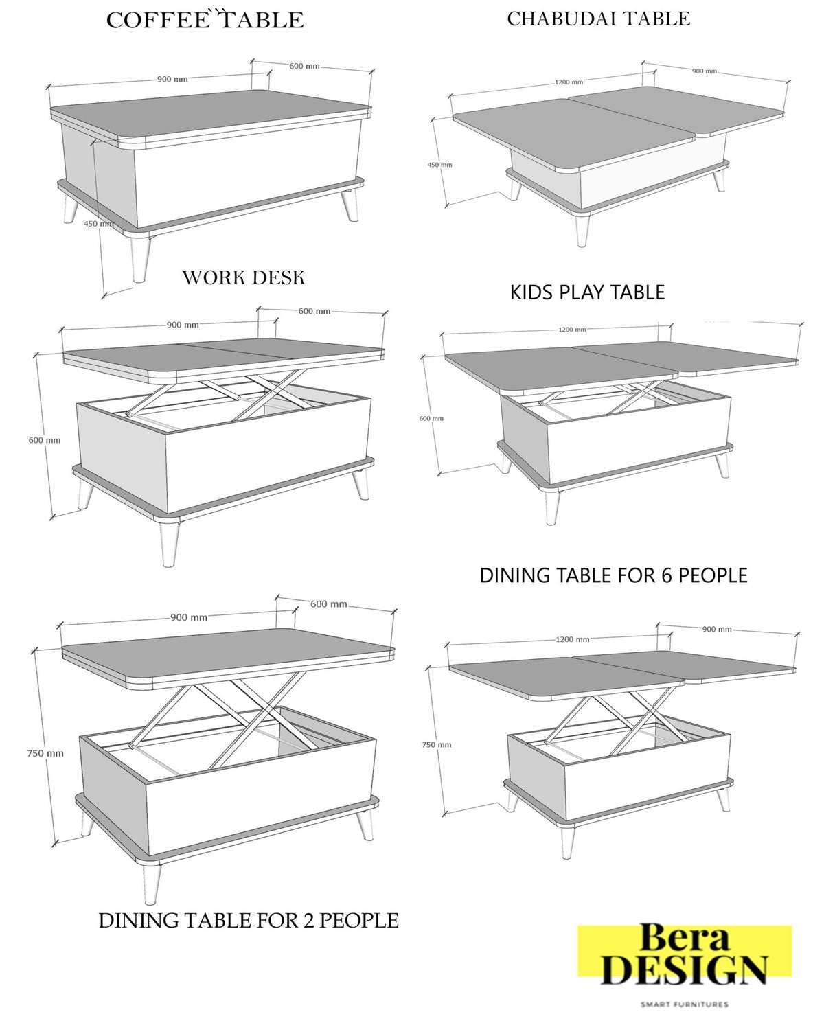 Magic Mist Extendable Coffee & Dining Table 6 in 1