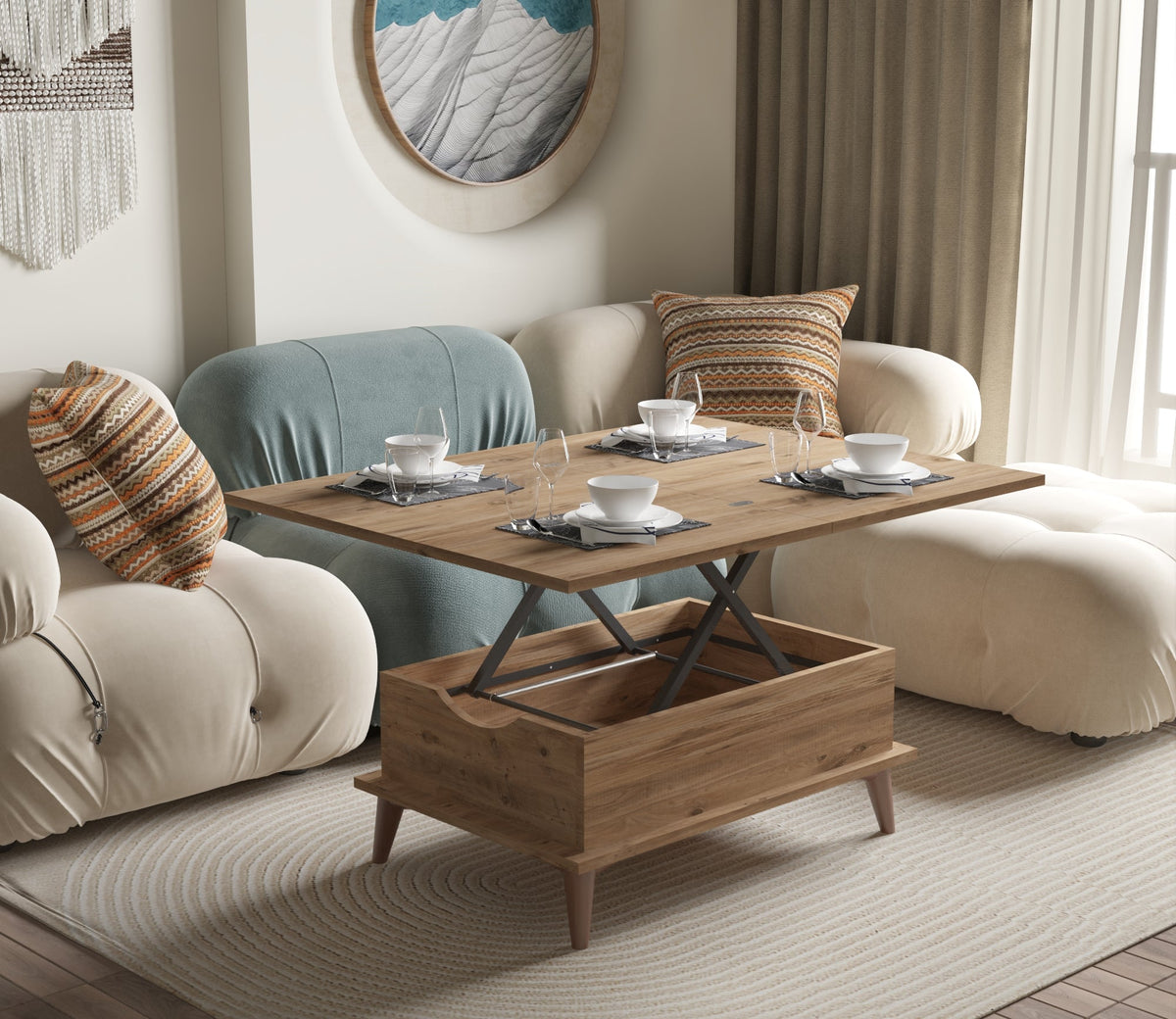 Magic Walnut Extendable Coffee & Dining Table 6 in 1