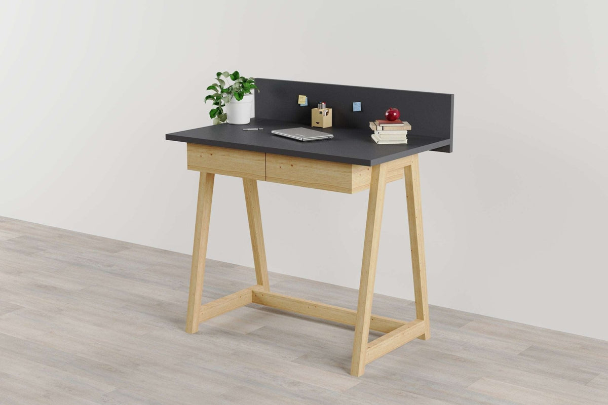 Memphis Anthracite Wooden Writing Desk with 2 Drawers