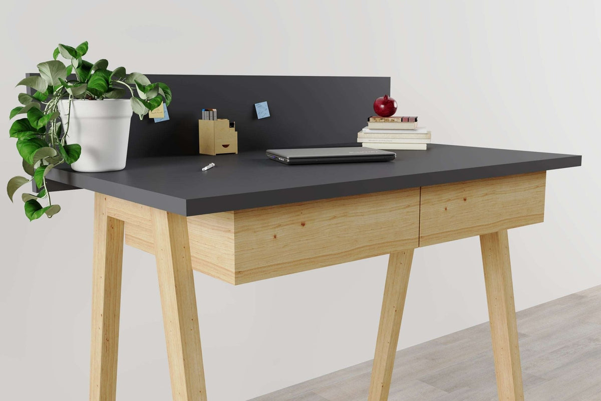 Memphis Anthracite Wooden Writing Desk with 2 Drawers