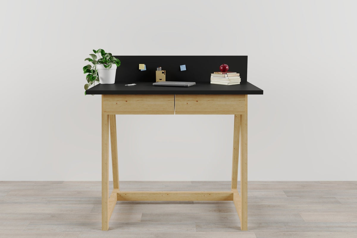 Memphis Black Wooden Writing Desk with 2 Drawers