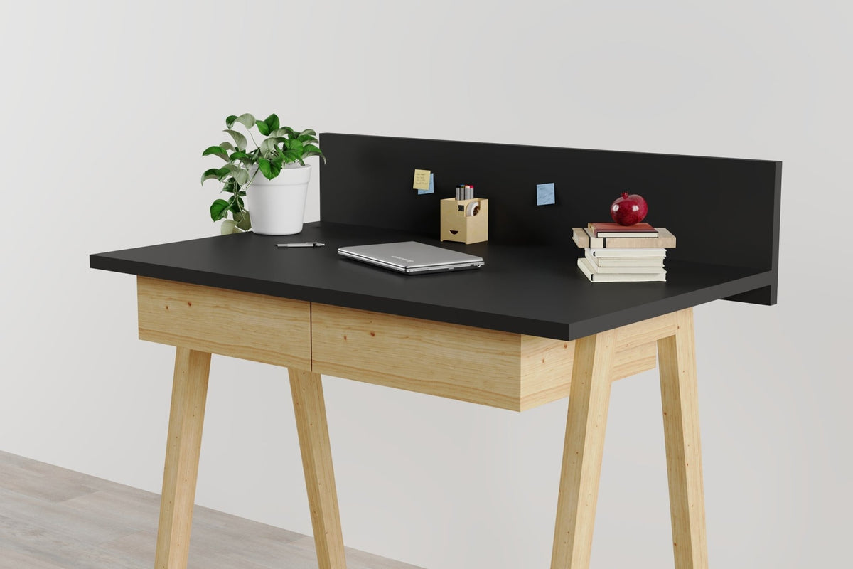Memphis Black Wooden Writing Desk with 2 Drawers