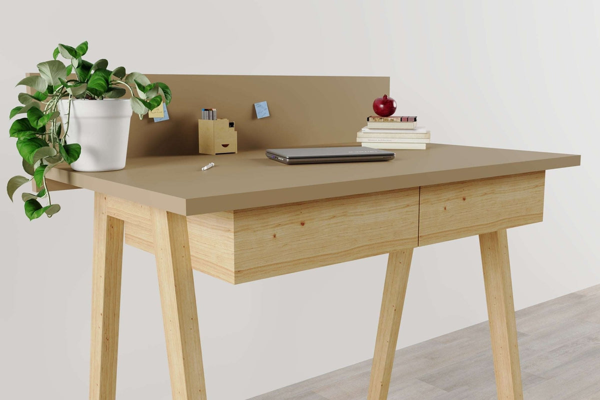 Memphis Creme Wooden Writing Desk with 2 Drawers