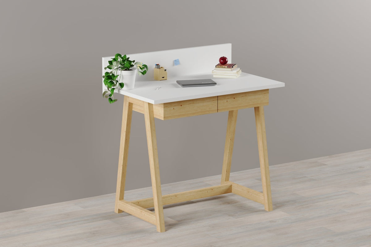 Memphis White Wooden Writing Desk with 2 Drawers
