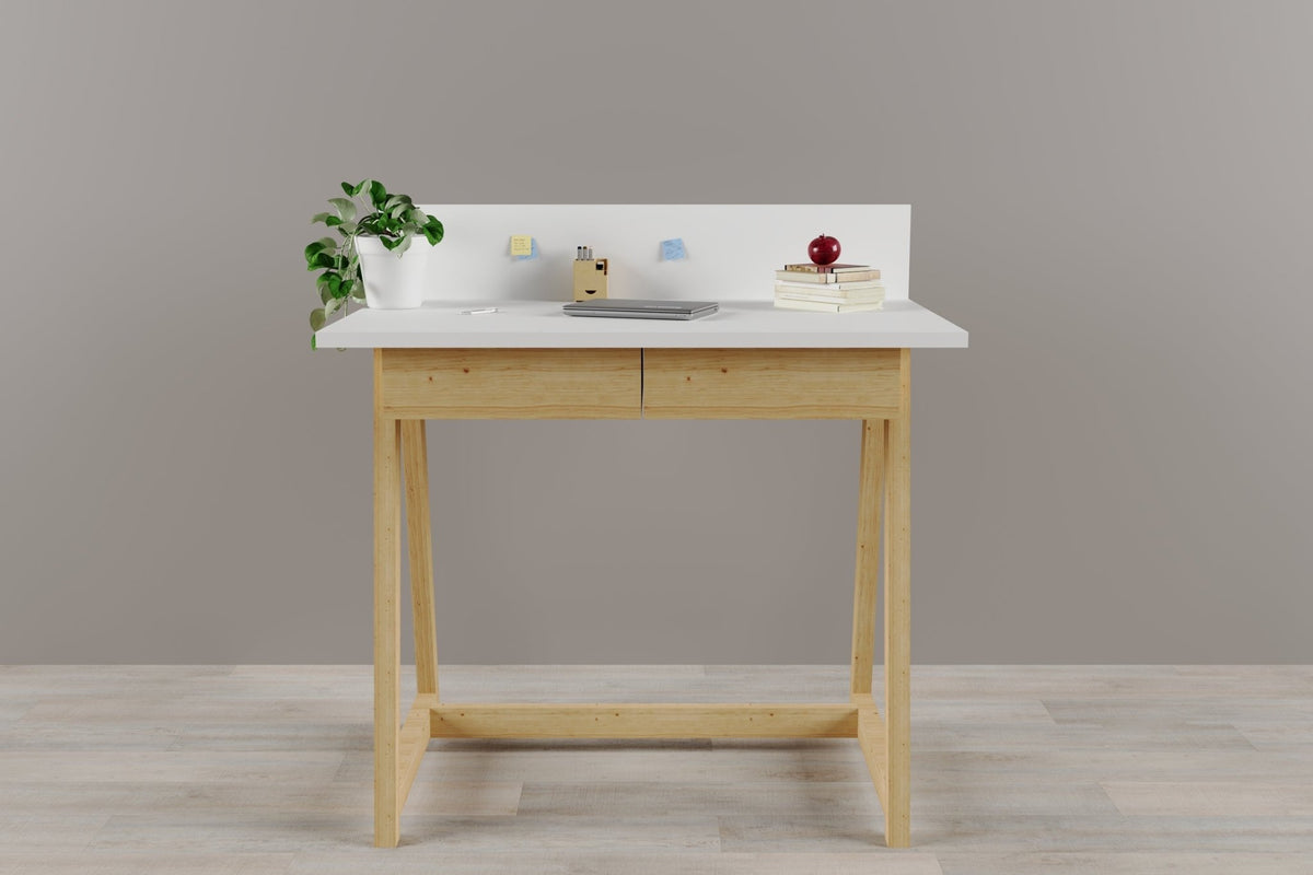 Memphis White Wooden Writing Desk with 2 Drawers