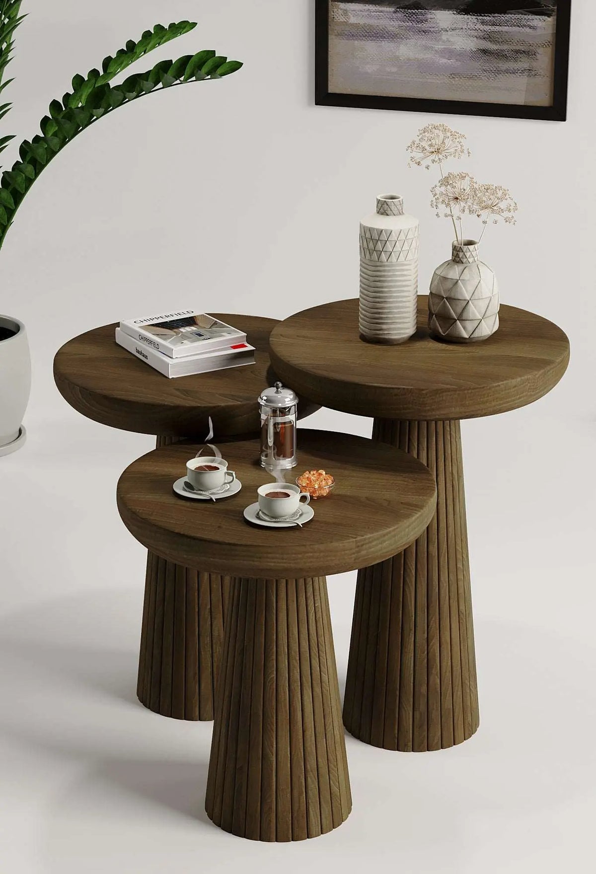 Ottawa Dark Walnut Mushroom Round Nested & Side Table