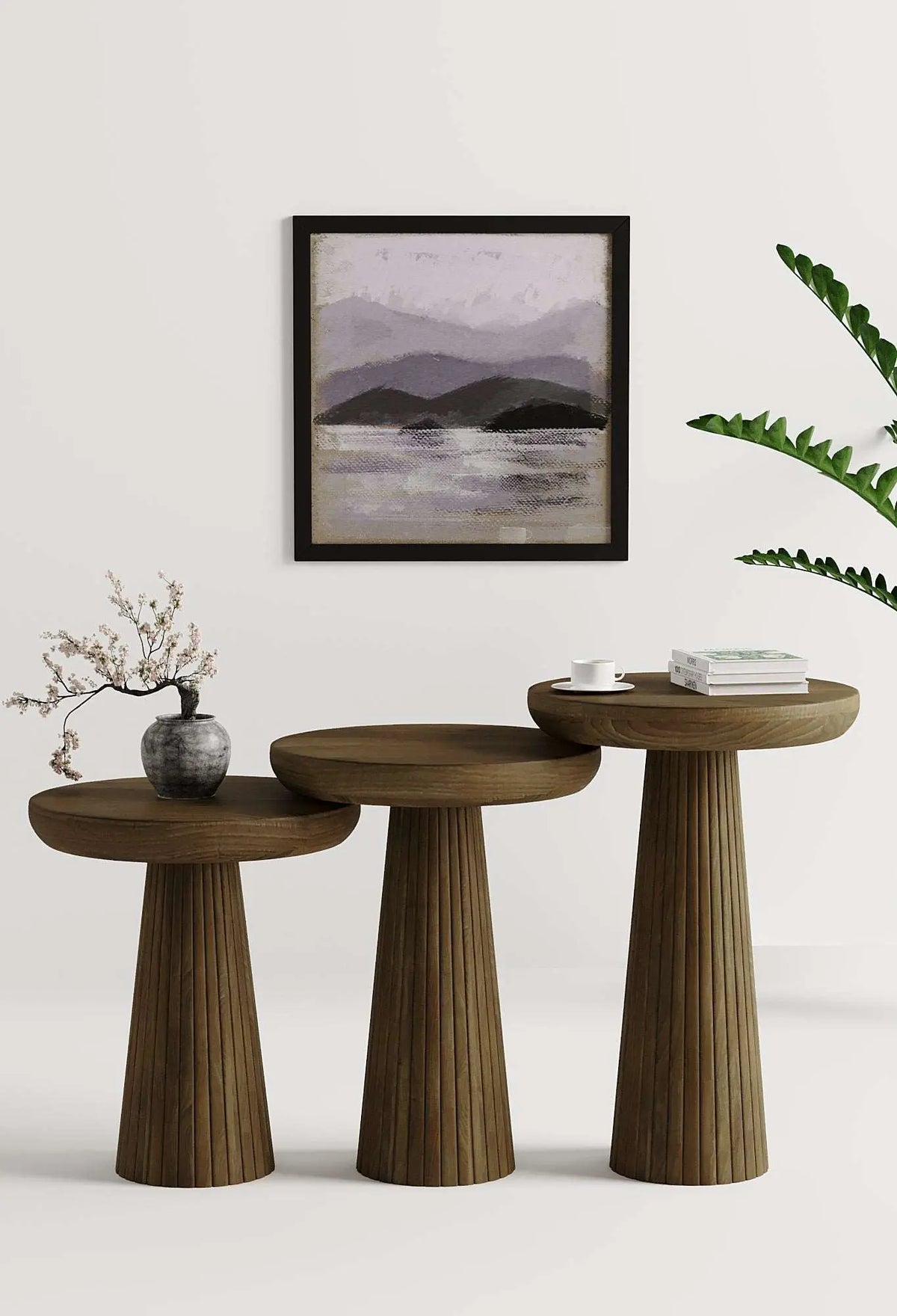 Ottawa Dark Walnut Mushroom Round Nested & Side Table