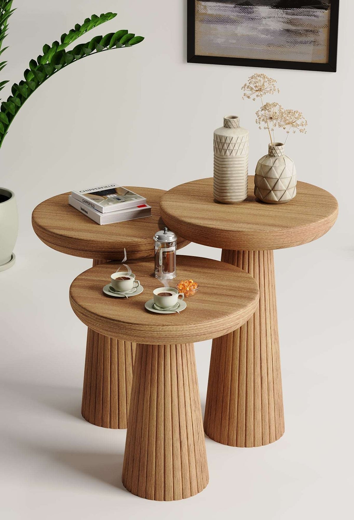 Ottawa Medium Walnut Mushroom Round Nested & Side Table 3 Set (S-M-L)
