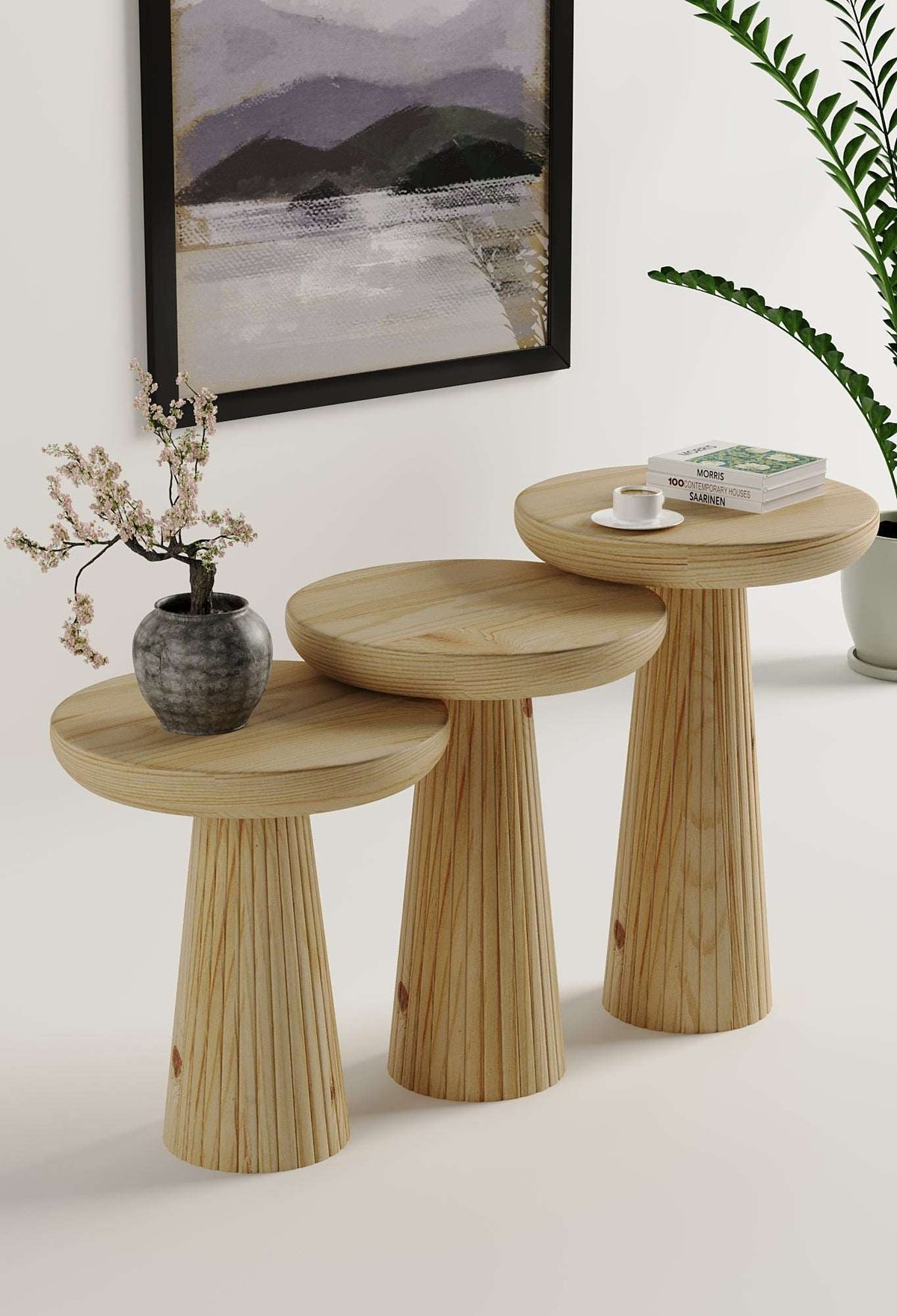 Ottawa Raw Mushroom Round Nested & Side Table