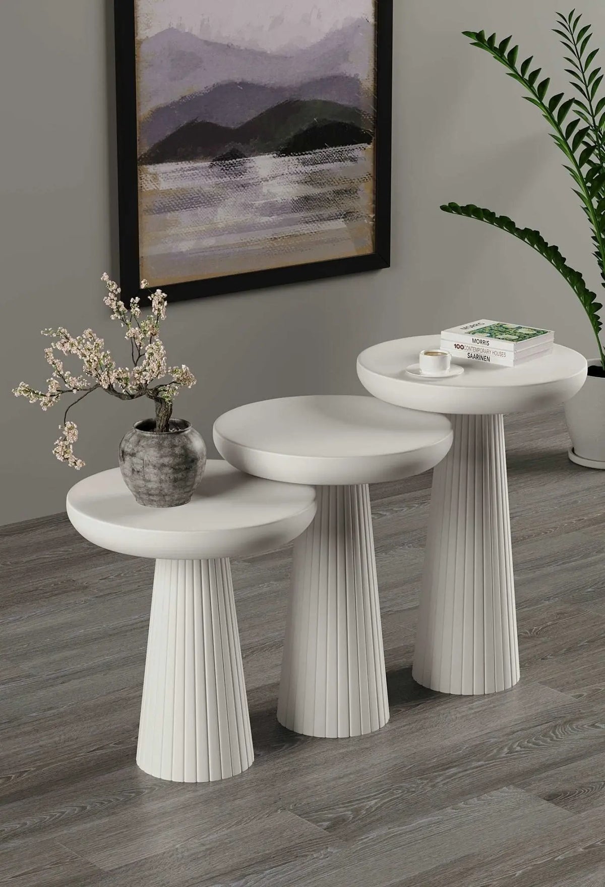 Ottawa White Mushroom Round Nested & Side Table