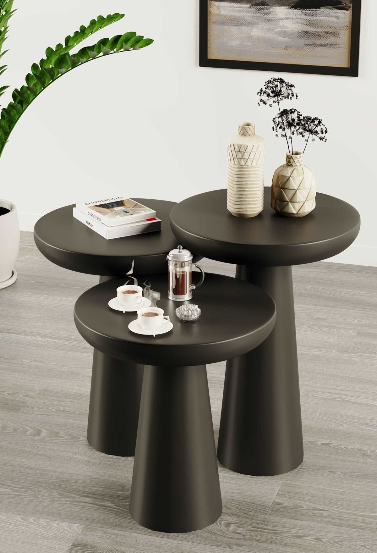 Vera Black Mushroom Round Nested & Side Table