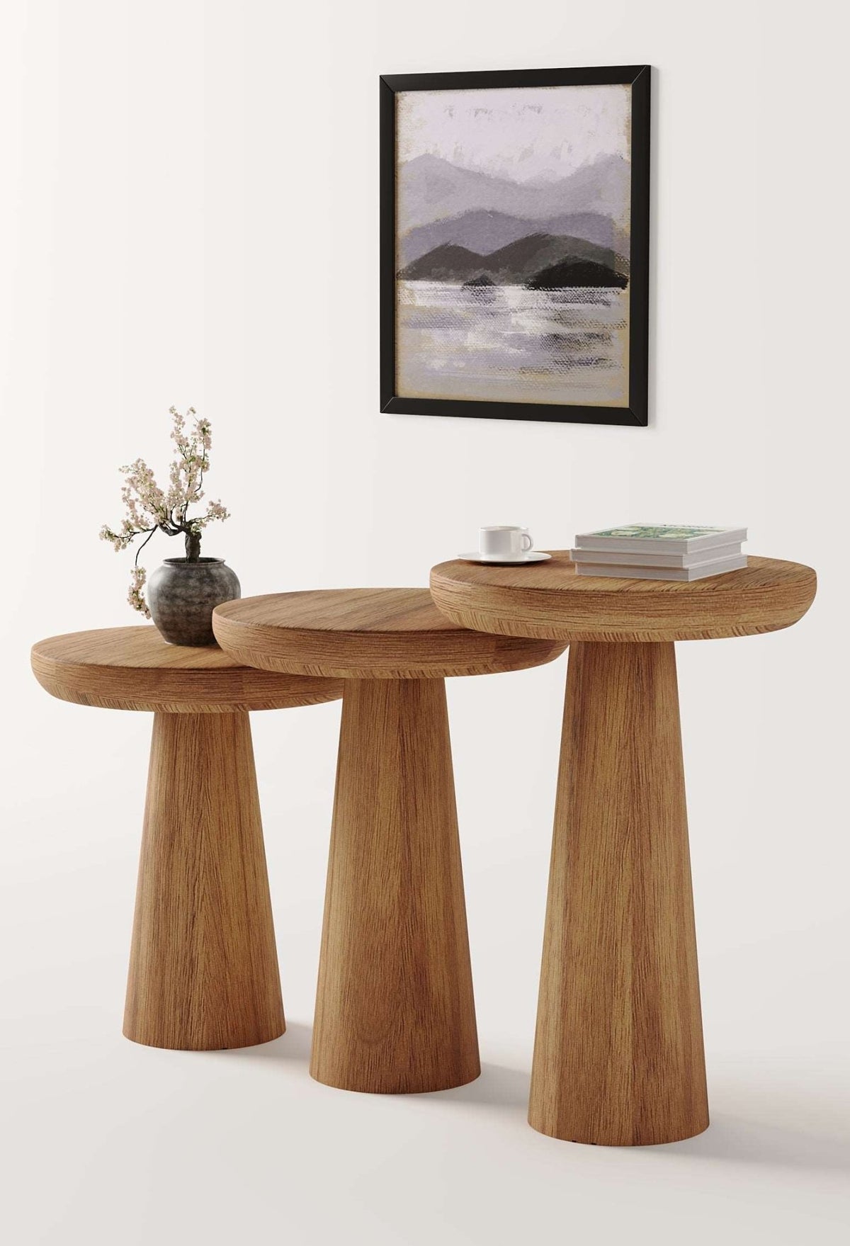 Vera Medium Walnut Mushroom Round Nested & Side Table 3 Set (S-M-L)