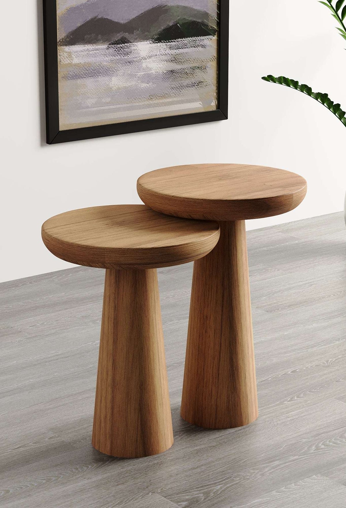 Vera Medium Walnut Mushroom Round Nested & Side Table Medium + Large (2pcs)