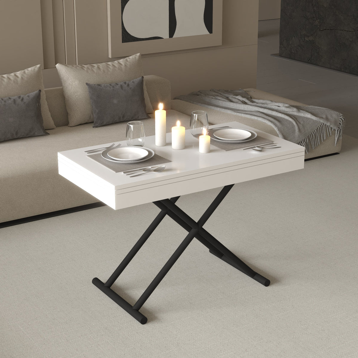 Zen Extendable Convertible Coffee to Dining Table - White    
