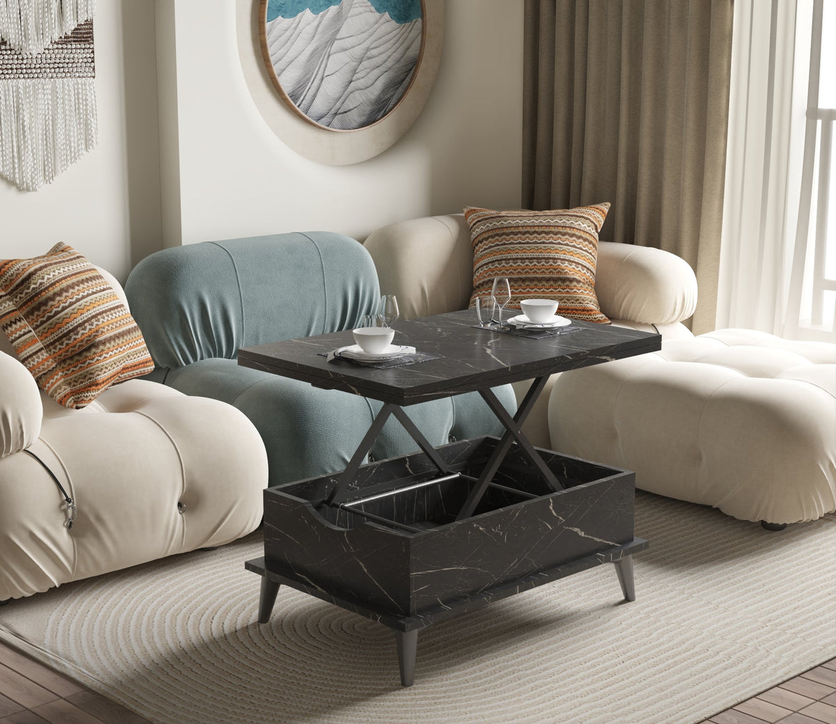 Magic Marble Extendable Coffee & Dining Table 6 in 1    