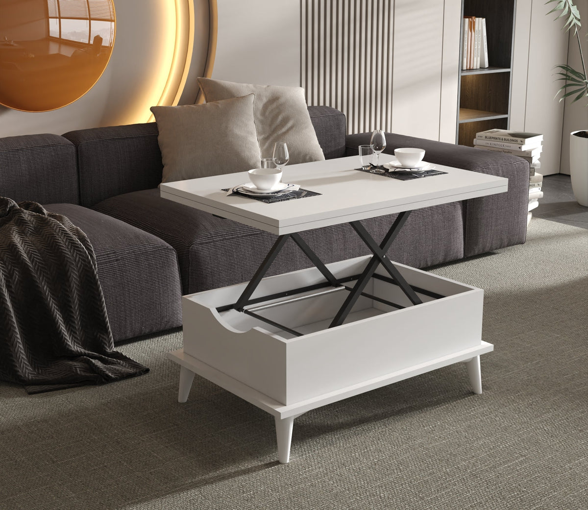 Magic White Extendable Coffee & Dining Table 6 in 1    