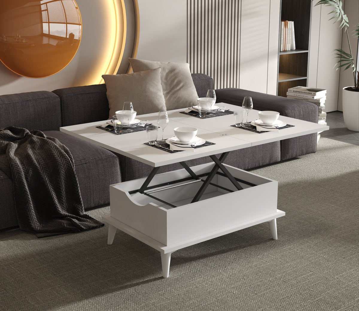Magic White Extendable Coffee & Dining Table 6 in 1    