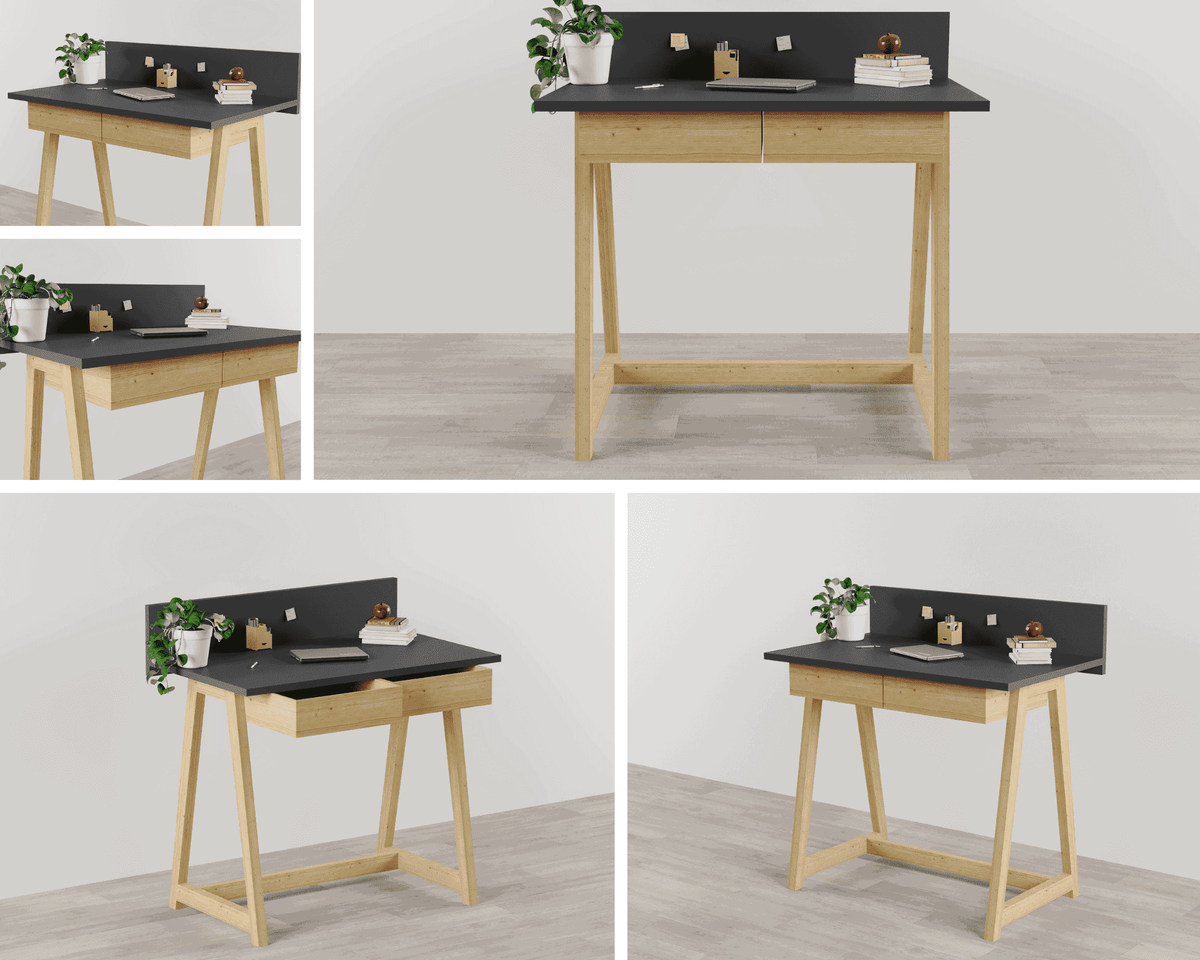 Memphis Anthracite Wooden Writing Desk with 2 Drawers    