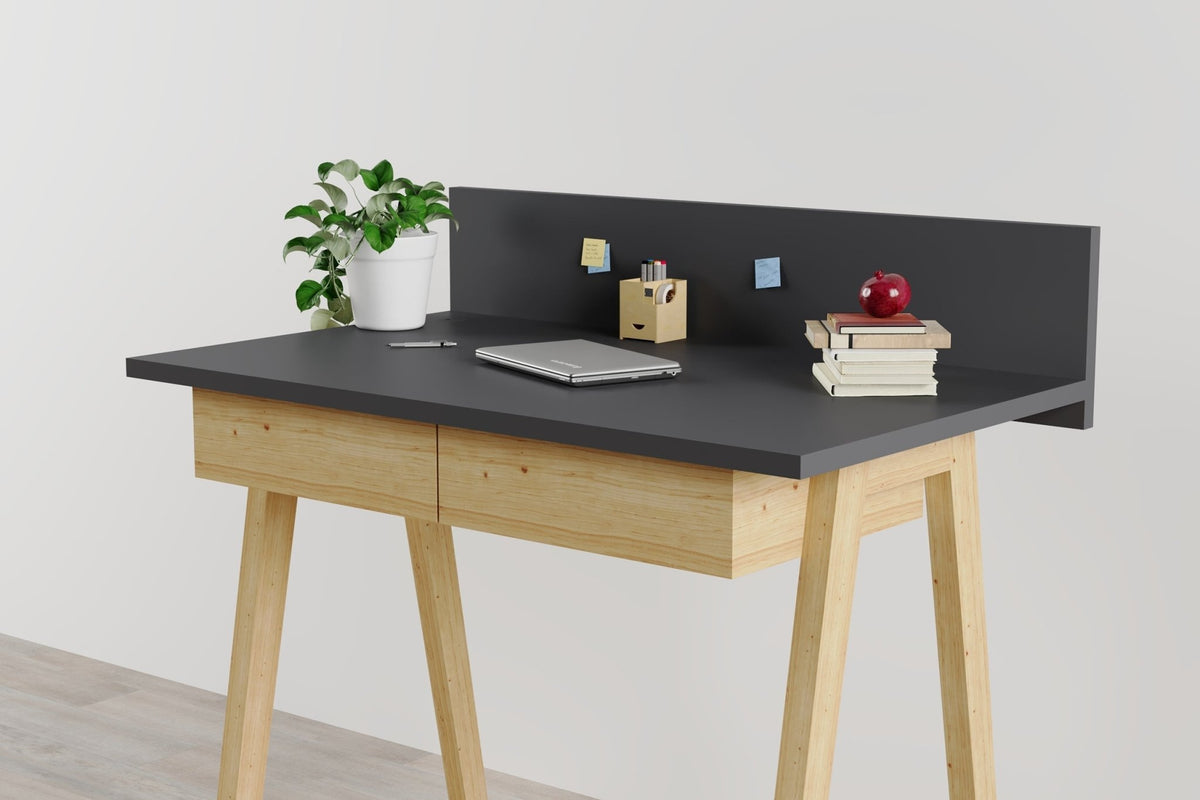 Memphis Anthracite Wooden Writing Desk with 2 Drawers    