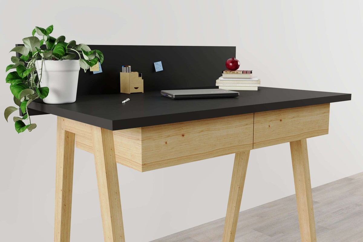 Memphis Black Wooden Writing Desk with 2 Drawers    