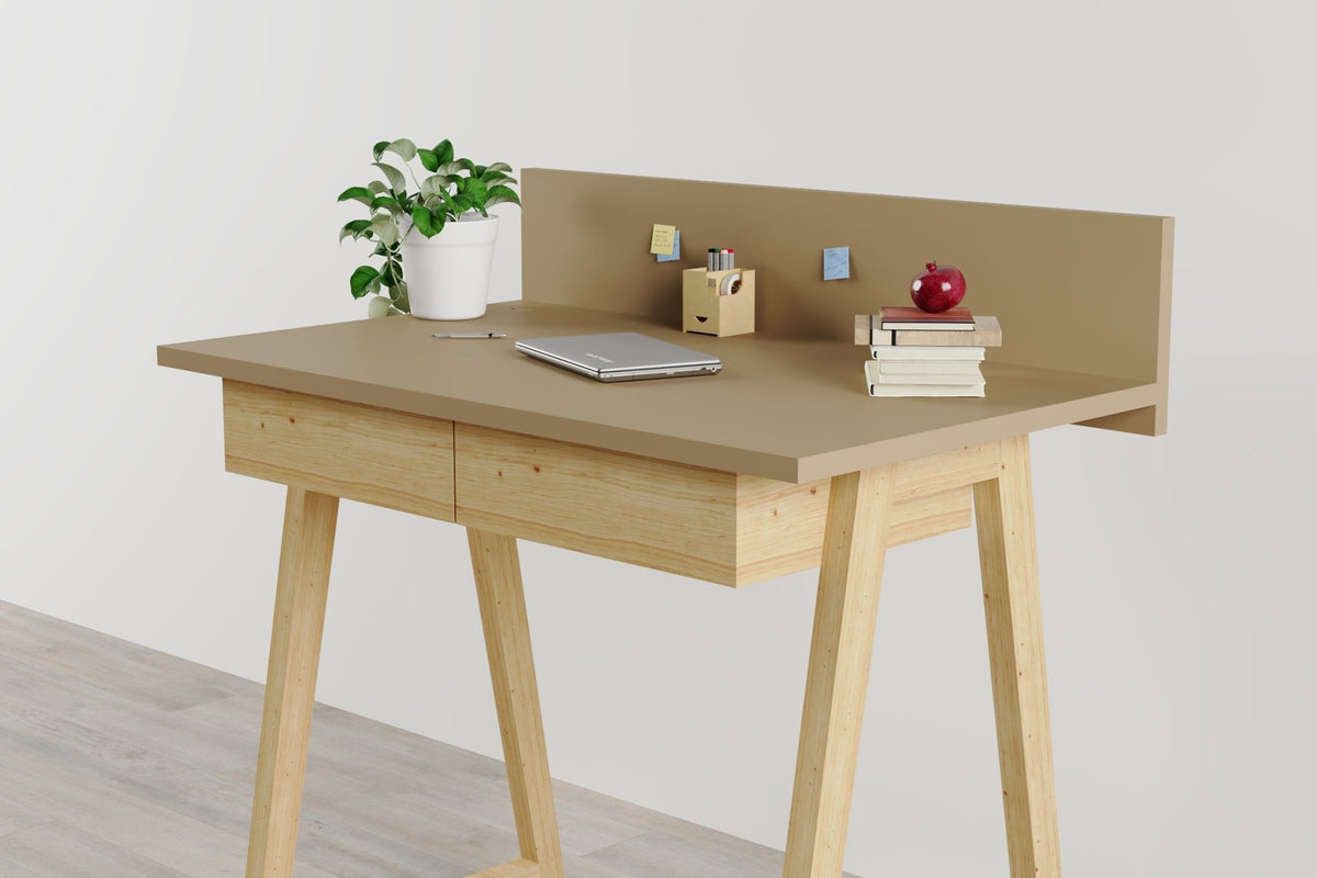 Memphis Creme Wooden Writing Desk with 2 Drawers    