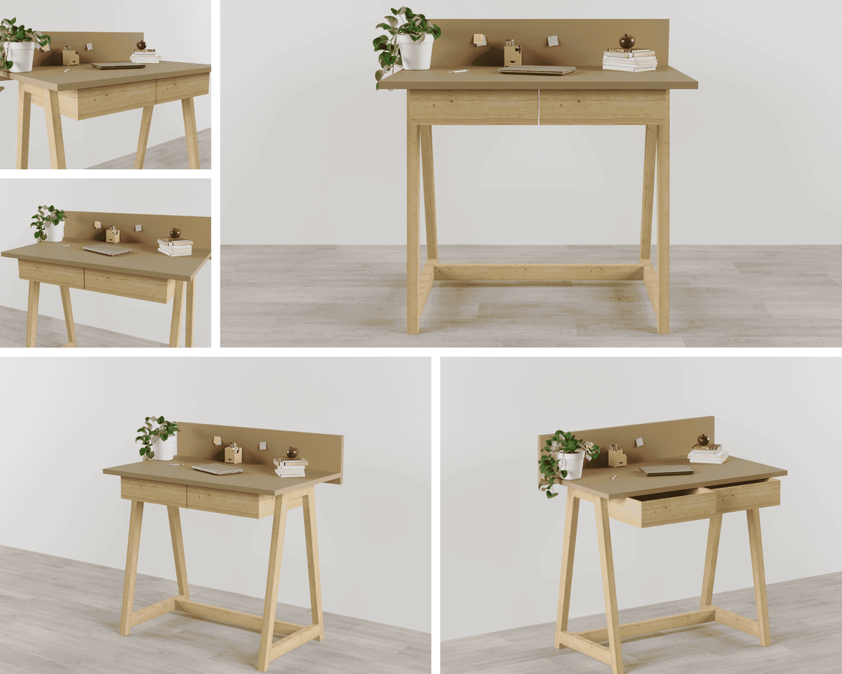 Memphis Creme Wooden Writing Desk with 2 Drawers    