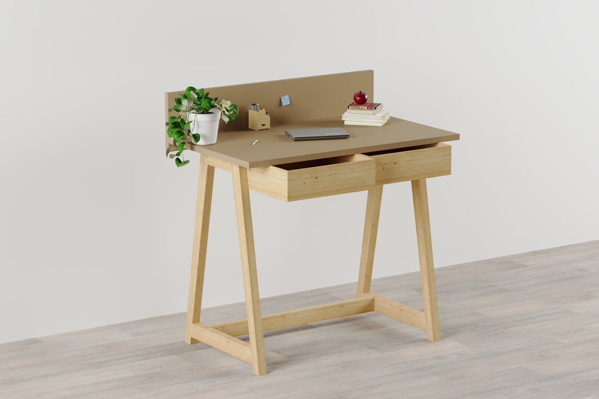 Memphis Creme Wooden Writing Desk with 2 Drawers    