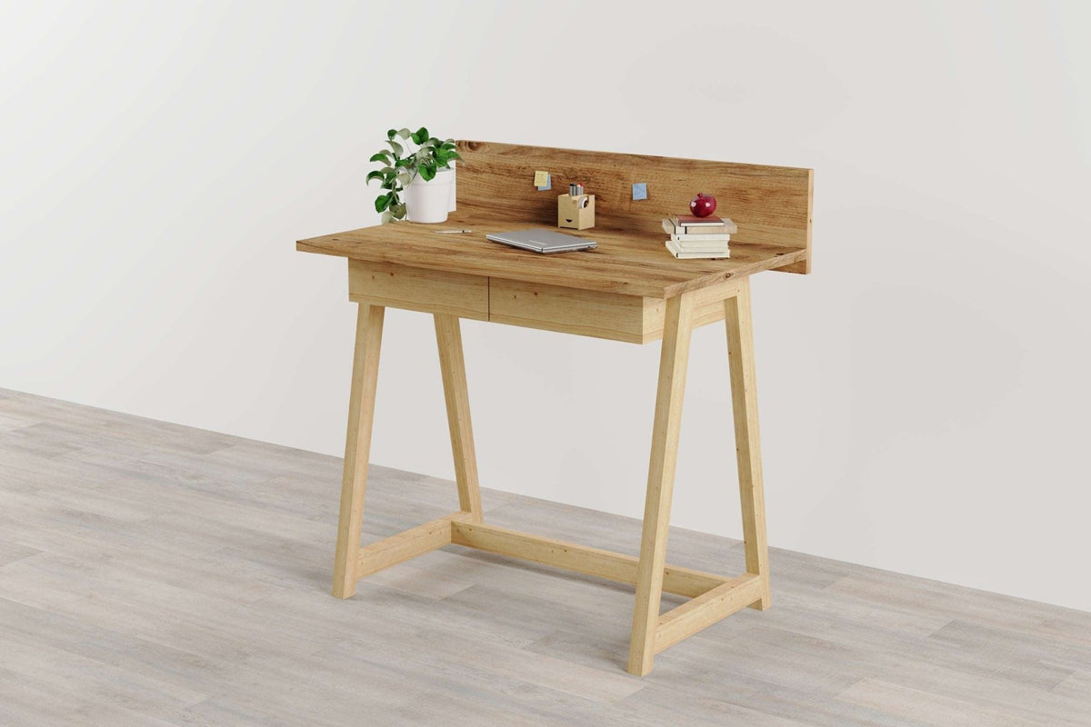 Memphis Walnut Wooden Writing Desk with 2 Drawers    