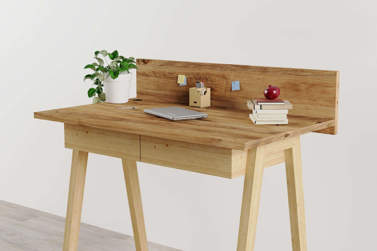 Memphis Walnut Wooden Writing Desk with 2 Drawers    