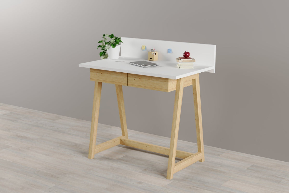 Memphis White Wooden Writing Desk with 2 Drawers    