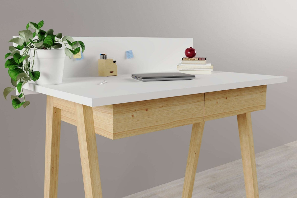 Memphis White Wooden Writing Desk with 2 Drawers    