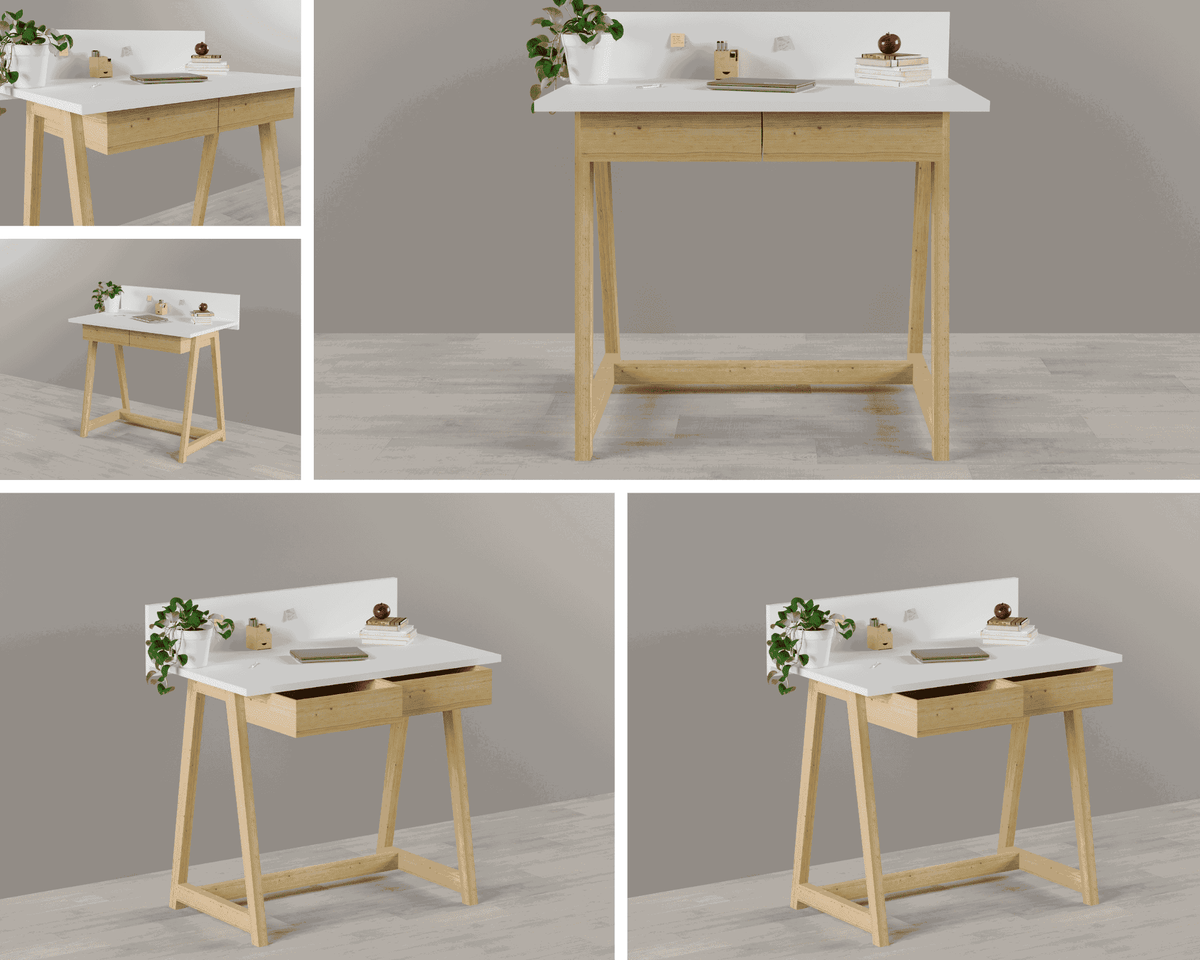 Memphis White Wooden Writing Desk with 2 Drawers    