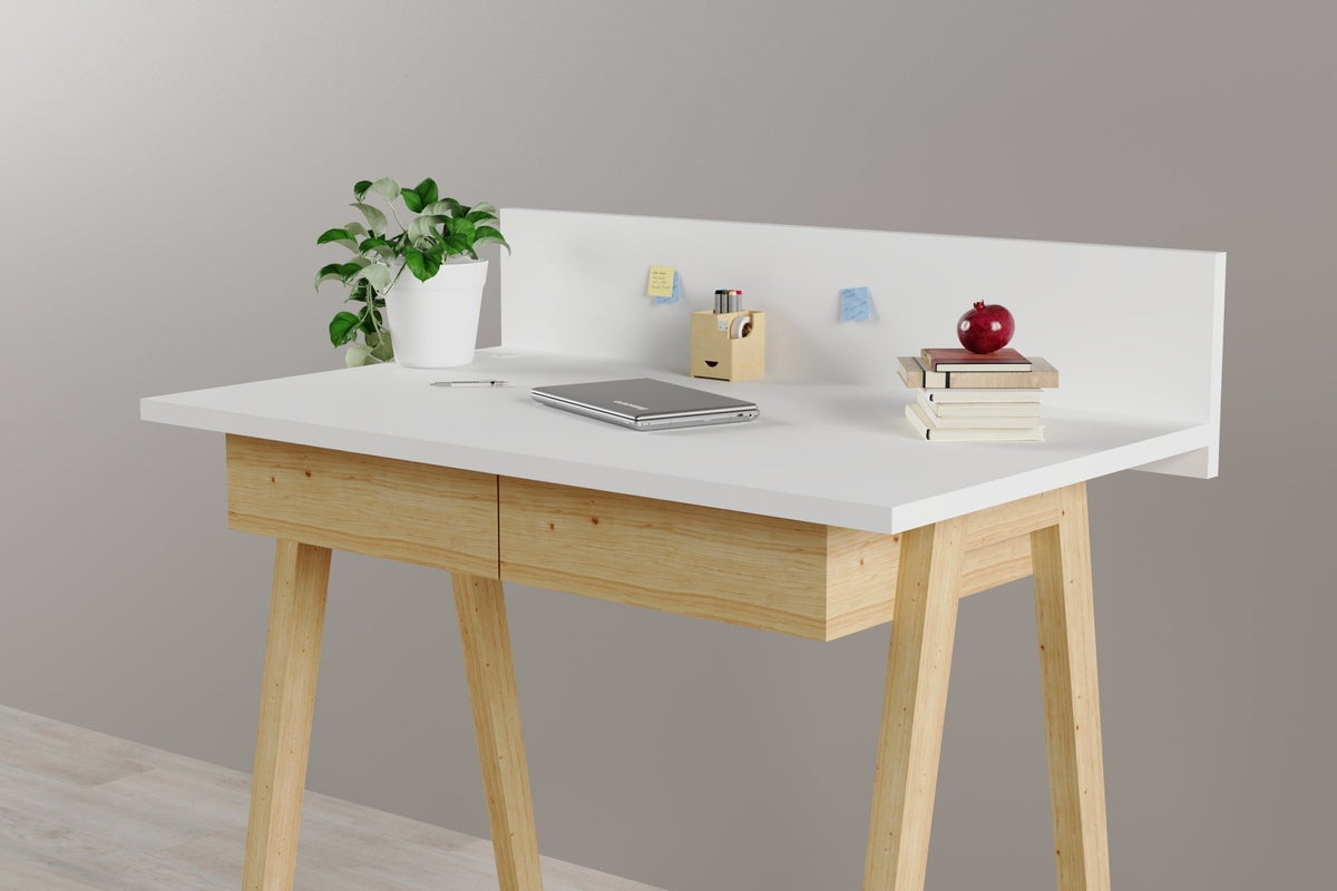 Memphis White Wooden Writing Desk with 2 Drawers    
