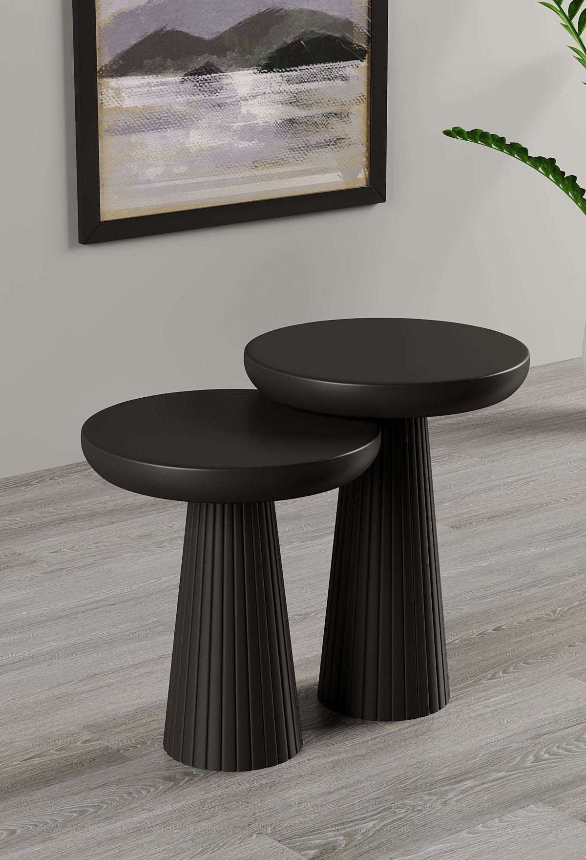 Ottawa Black Mushroom Round Nested & Side Table  Small + Medium (2pcs)  