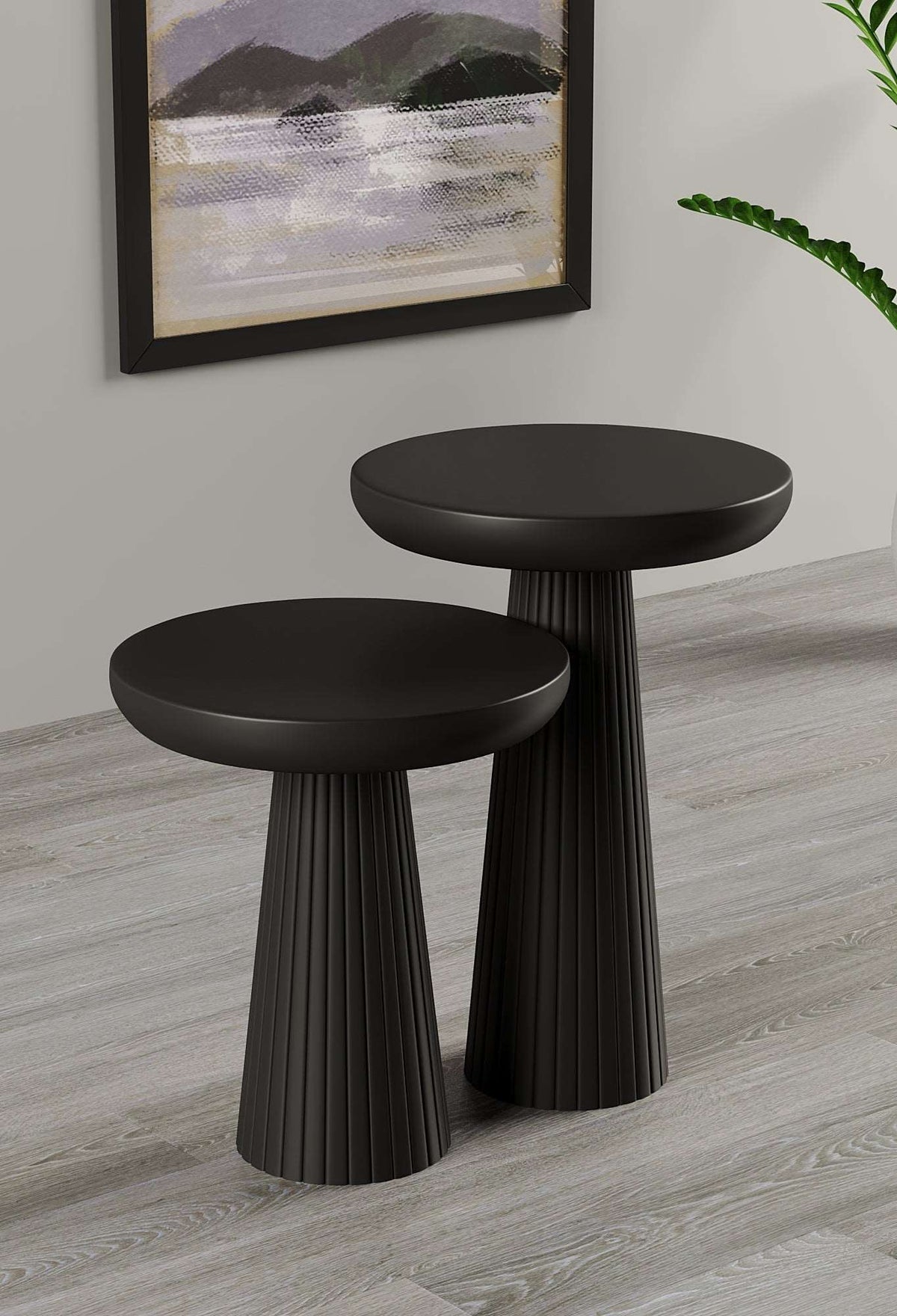 Ottawa Black Mushroom Round Nested & Side Table  Small + Large (2pcs)  
