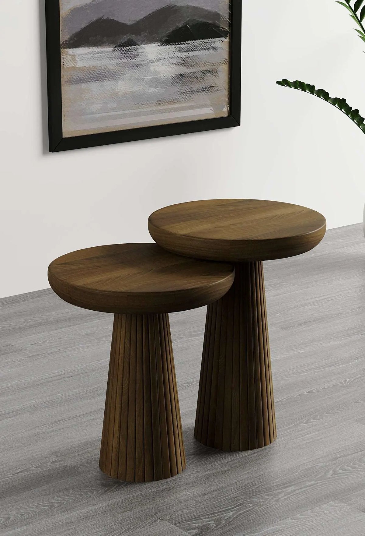 Ottawa Dark Walnut Mushroom Round Nested & Side Table  Small + Medium (2pcs)  