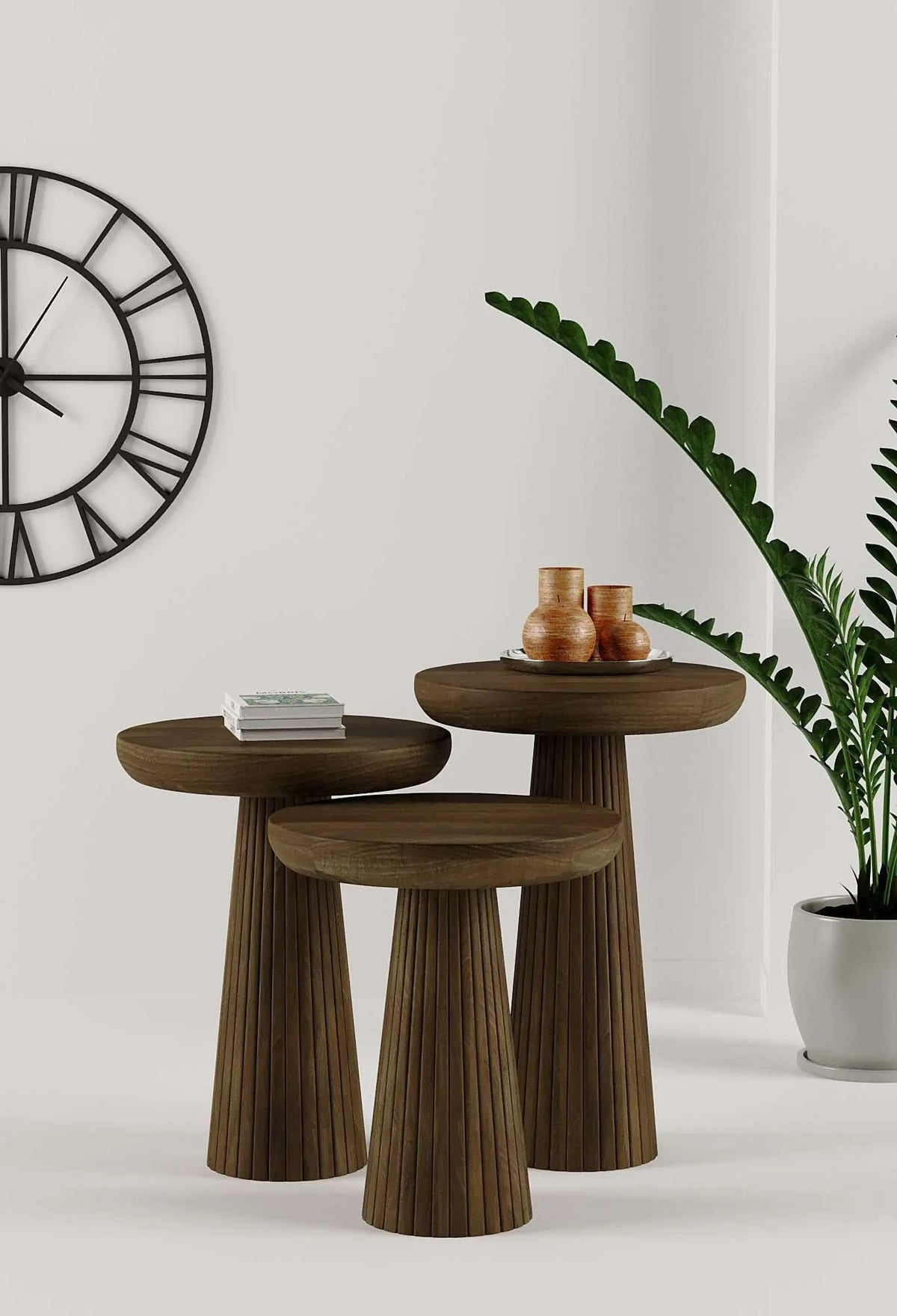 Ottawa Dark Walnut Mushroom Round Nested & Side Table  3 Set (S-M-L)  