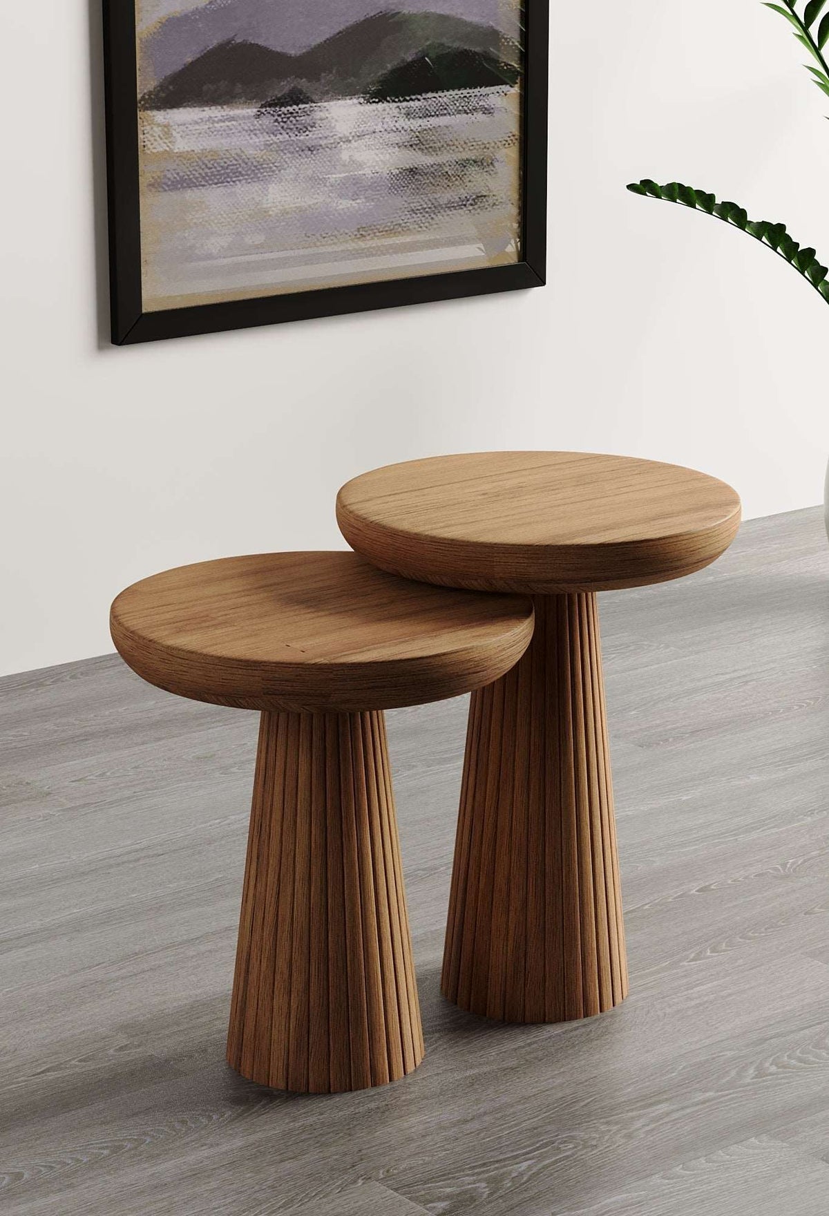 Ottawa Medium Walnut Mushroom Round Nested & Side Table  Small + Medium (2pcs)  