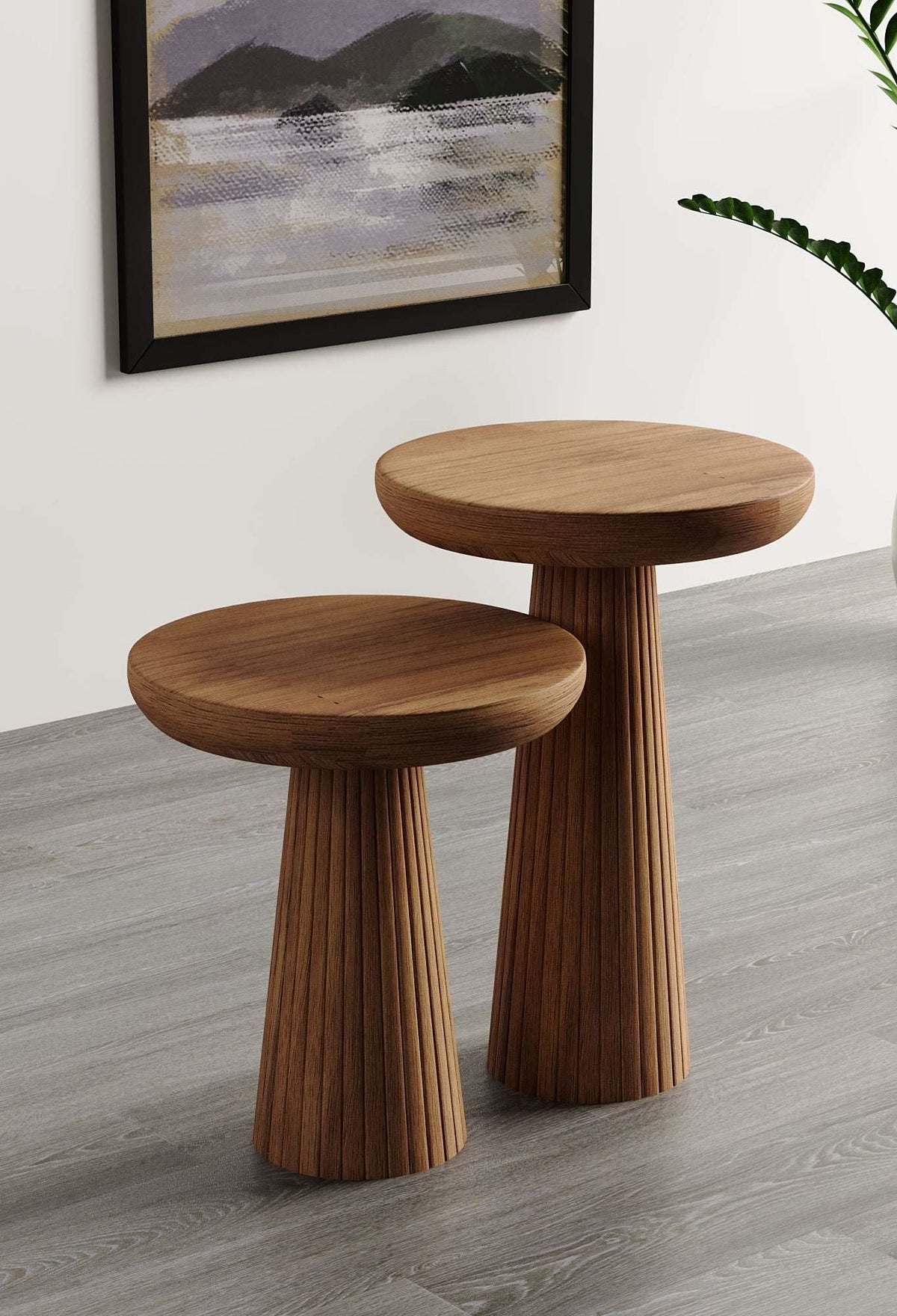 Ottawa Medium Walnut Mushroom Round Nested & Side Table  Small + Large (2pcs)  