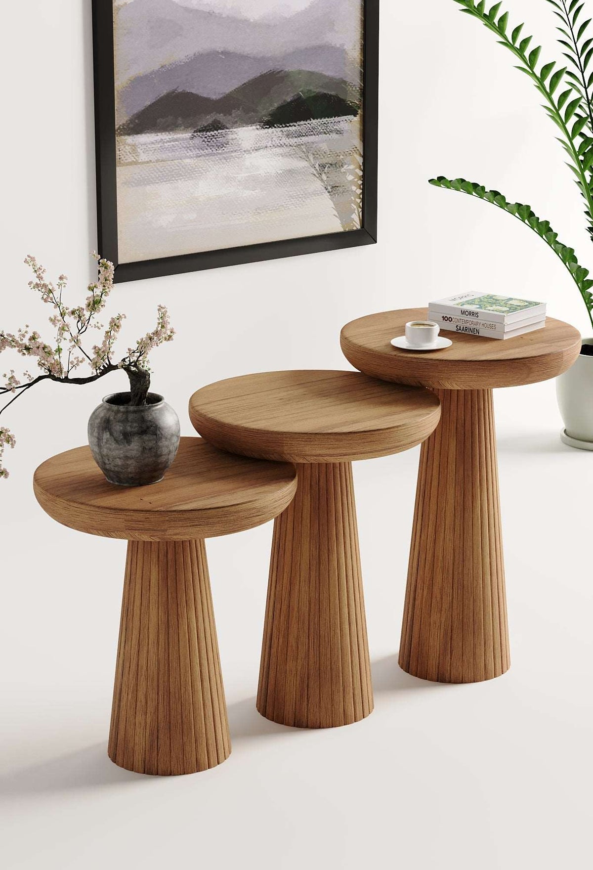 Ottawa Medium Walnut Mushroom Round Nested & Side Table    
