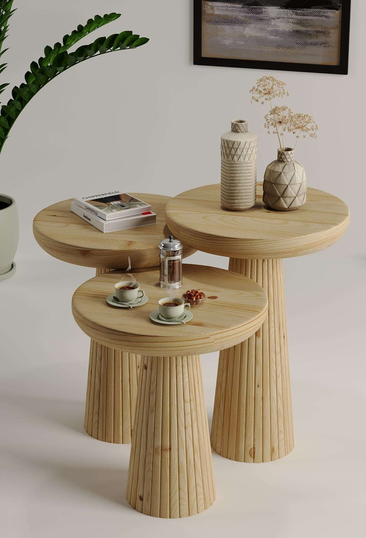 Ottawa Raw Mushroom Round Nested & Side Table  3 Set (S-M-L)  