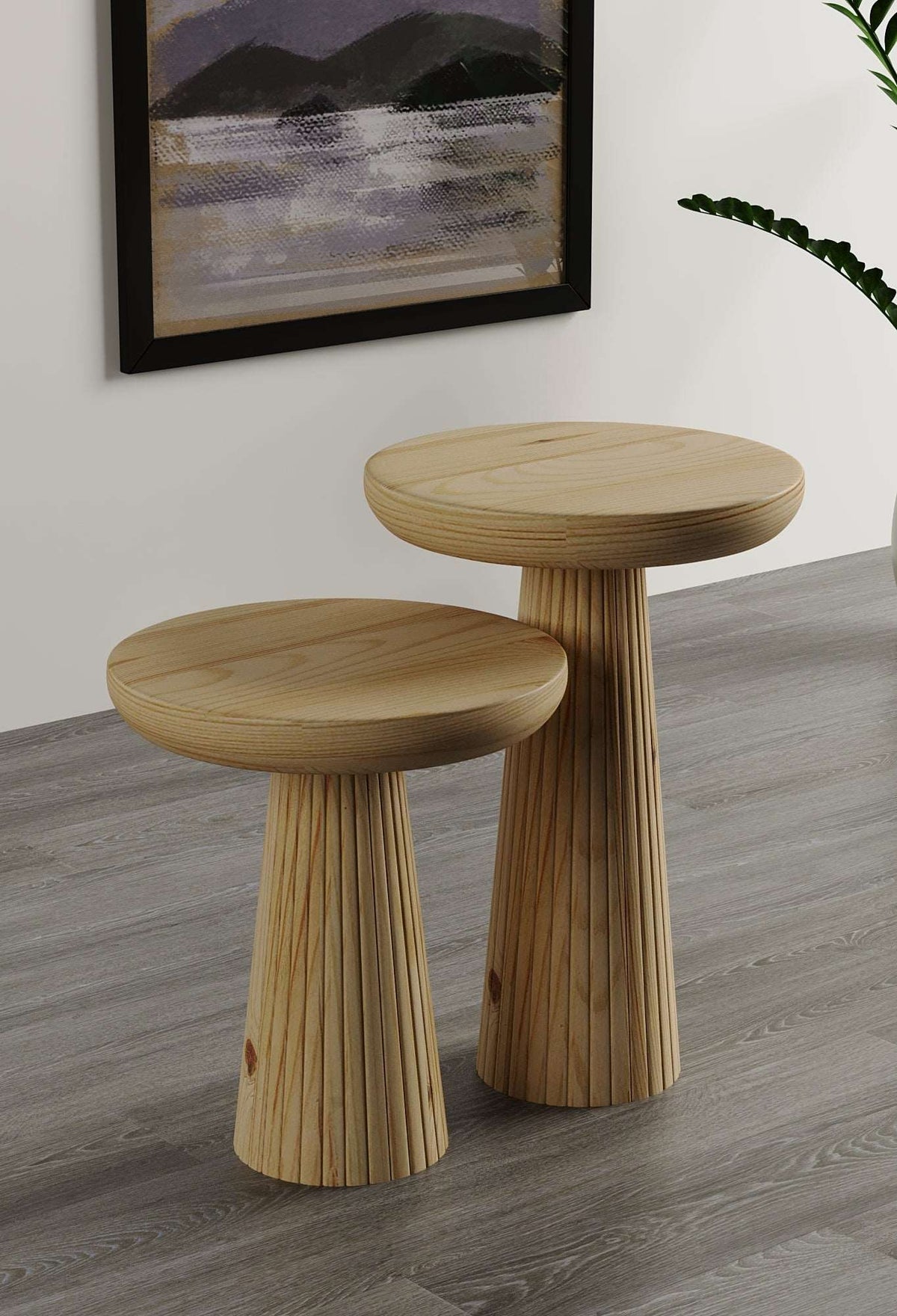 Ottawa Raw Mushroom Round Nested & Side Table  Small + Large (2pcs)  