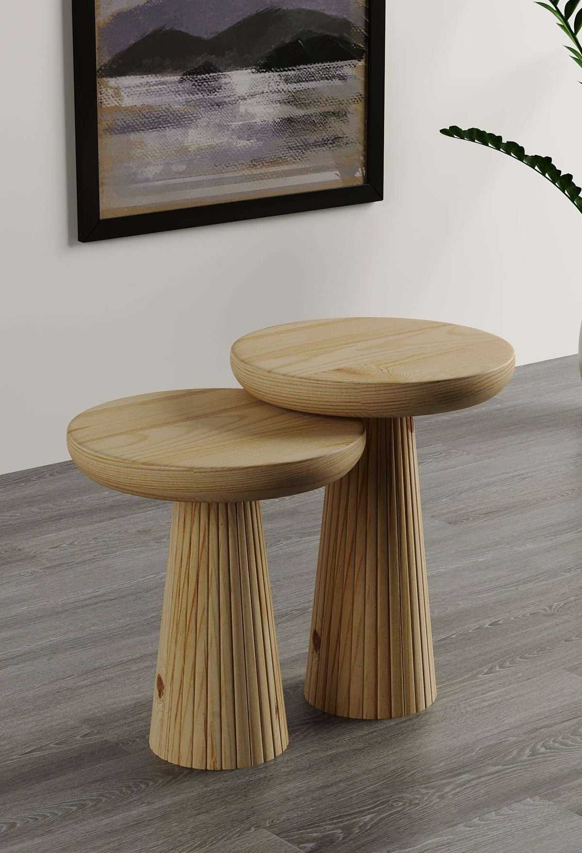 Ottawa Raw Mushroom Round Nested & Side Table  Small + Medium (2pcs)  