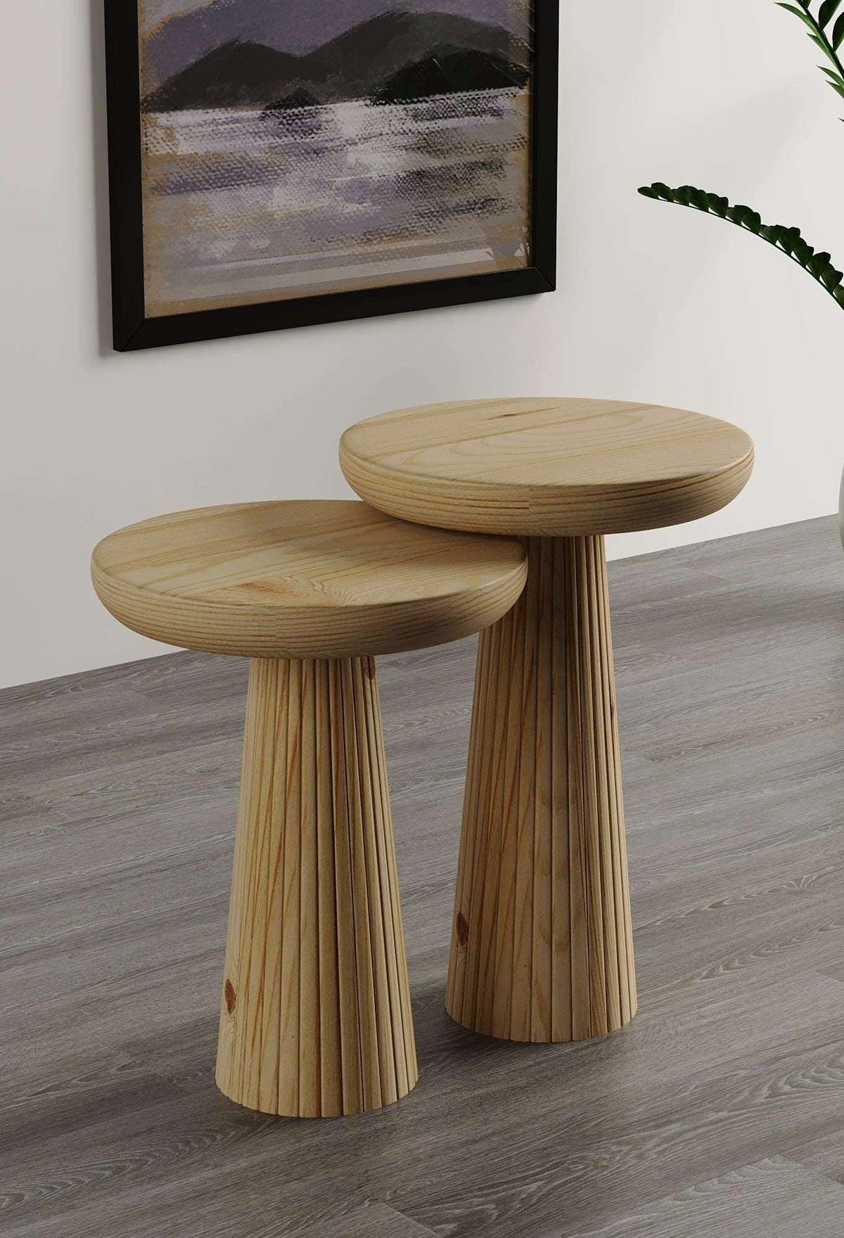 Ottawa Raw Mushroom Round Nested & Side Table  Medium + Large (2pcs)  
