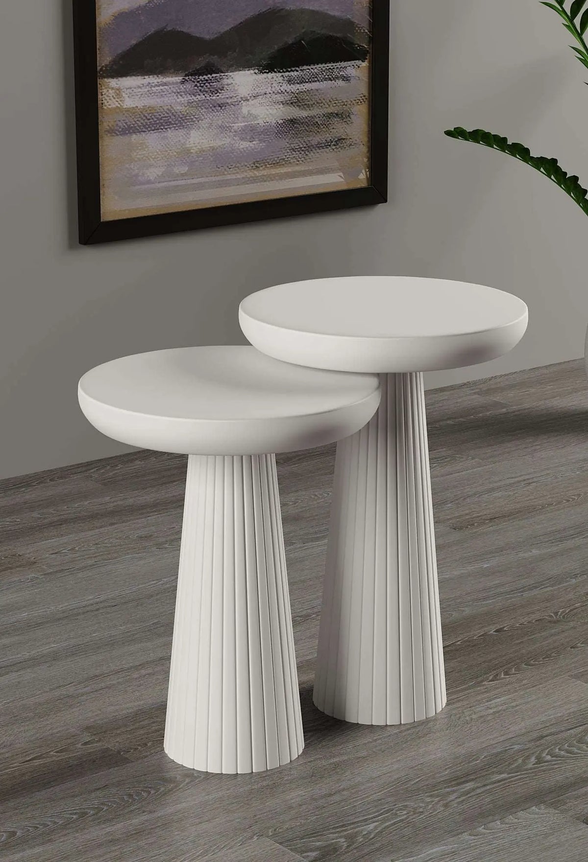 Ottawa White Mushroom Round Nested & Side Table  Medium + Large (2pcs)  