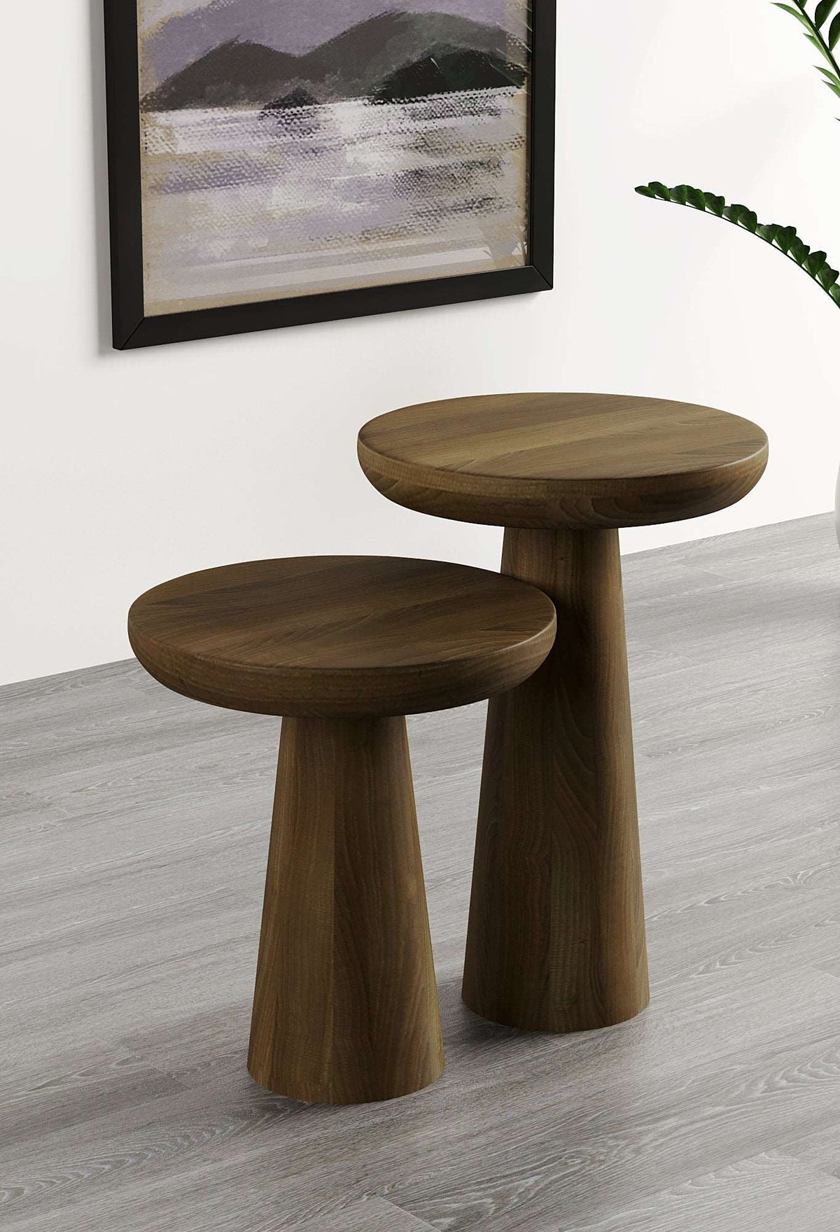 Vera Dark Walnut Mushroom Round Nested & Side Table  Small + Large (2pcs)  